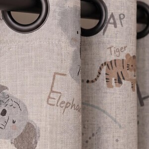 Cortinas infantiles de lino personalizadas con estampado animal, cortinas extra anchas que filtran la luz.