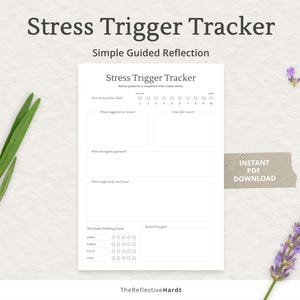 Scheda di monitoraggio dei fattori di stress stampabile / Pagina di diario per la consapevolezza dello stress / Foglio di lavoro sui modelli emotivi