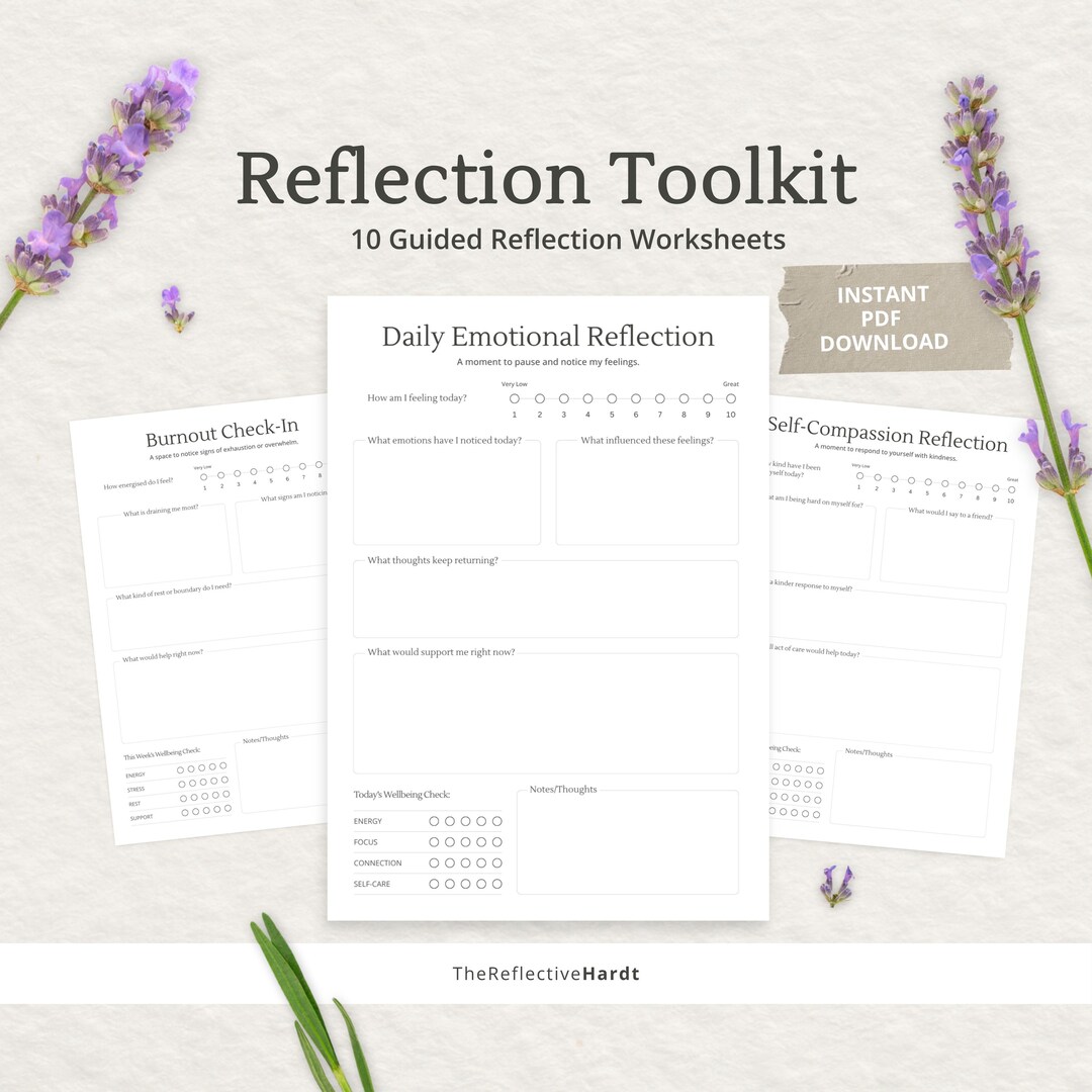 Reflection Toolkit Printable | Mental Health Journal Worksheets | Self ...