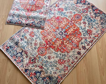 Bathroom Mat Set 2 Piece 80x50 & 50x35, Non Slip Bath Rugs, Laser Printed Bathroom Rug Set, Washable Bathroom Decor