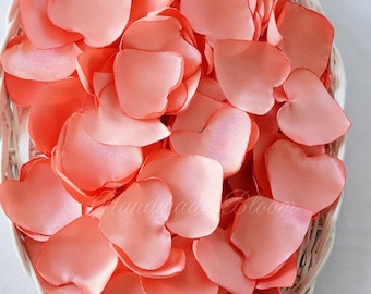 Coral Pink, Satin Petals, Deco, Confetti, Wedding Decor, Fake Petals,Pink Petals, Artificial rose petals, Fabric Flower Petals, Heart Shaped