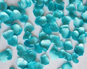 Turquoise Silk Petals, Satin Petals, Wedding Decor, Fake Petals, Confetti, Artificial rose petals, Fabric Flower Petals, Heart Shaped