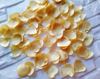 Light Yellow, Pastel, Satin Flower Petals, Confetti, Wedding Decor, Fake Petals, Heart, Artificial rose, Fabric Petals, Love Shape, Handmade