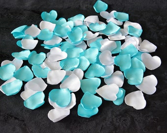 White and Turquoise, White, Rose Petals, Confetti, Wedding Decor, Fake Petals, Heart, Artificial petals, Fabric Flowers, Love Shape, Heart
