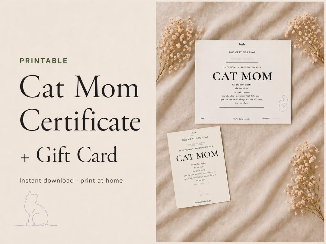 Printable Cat Mom Certificate | Cat Mom Gift | Gift Card Printable ...