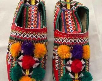 Handmade Moroccan Amazigh Slippers for Women, Colorful Pom Pom Babouche Shoes, Traditional Berber House Slippers, Boho Gift for He