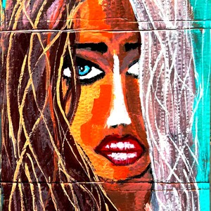 Pintura colorida de papelão reciclado acrílico de retrato de olhos azuis ENVIA GRATUITAMENTE Arte única e acessível - Artista impressionista Swartzmiller
