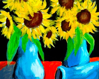 Sonnenblumen Acryl Gemälde - Gespannte Leinwand - KOSTENLOSER VERSAND - Einzigartige, Bunte, Erschwingliche Kunst - Impressionist Künstler SWARTZMILLER