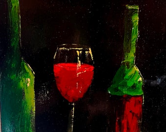 Acrylic Wine Painting stretched 16 x 20 Canvas - SHIPS FREE - Unique, Colorful, Affordable Art - Impressionist Artist SWARTZMILLER