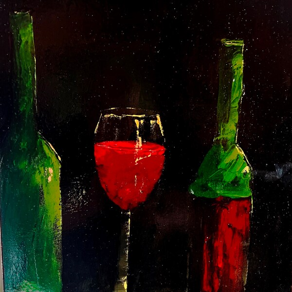 Acrylic Wine Painting stretched 16 x 20 Canvas - SHIPS FREE - Unique, Colorful, Affordable Art - Impressionist Artist SWARTZMILLER