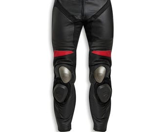 Ducati Sport C3 leather motorcycle pants in black with red accents.