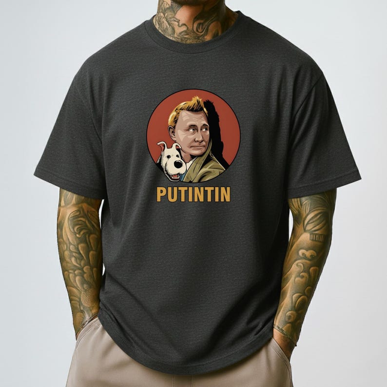 Putintin Parody Shirt, Putin Tintin Mashup Gift, Political Satire Tee, Funny Political Humor, Unisex image 8
