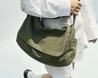 Casual Canvas Messenger Bag: Spacious Student Crossbody Satchel Lightweight Shoulder Carryall
