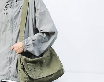 Canvas Soft Satchel Bag: Adjustable Shoulder Courier Roomy Casual Student Carryall
