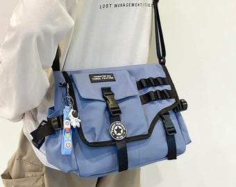 Nylon Canvas Crossbody Satchel: Postman Style Spacious Student Messenger Handbag