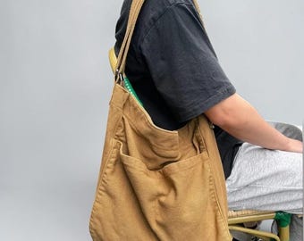 Large Canvas Tote Crossbody: Japanese-Inspired Multi-Color Shoulder Bag