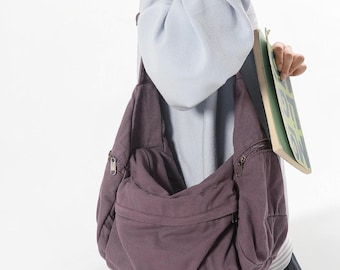 Vintage Canvas Shoulder Satchel: Korean Style Crossbody Spacious Casual Messenger Tooling Tote