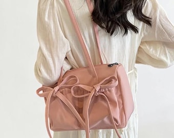Korean Nylon Shoulder Tote: Sweet Minimalist Large Capacity Commuter Handbag