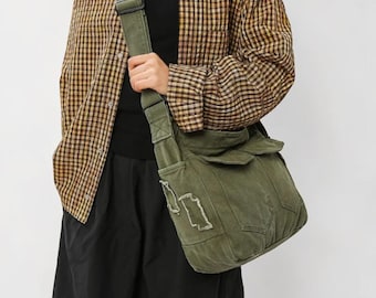 Washed Canvas Everyday Bag: Slouchy Hobo Purse Large Capacity Cotton Tote with Handy Pockets