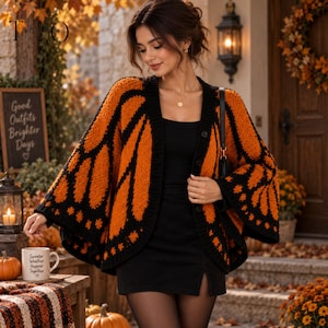 Cárdigan de punto con alas de mariposa monarca, suéter estilo capullo bohemio extragrande, chal para festivales, ropa bohemia, regalo de cárdigan de mariposa