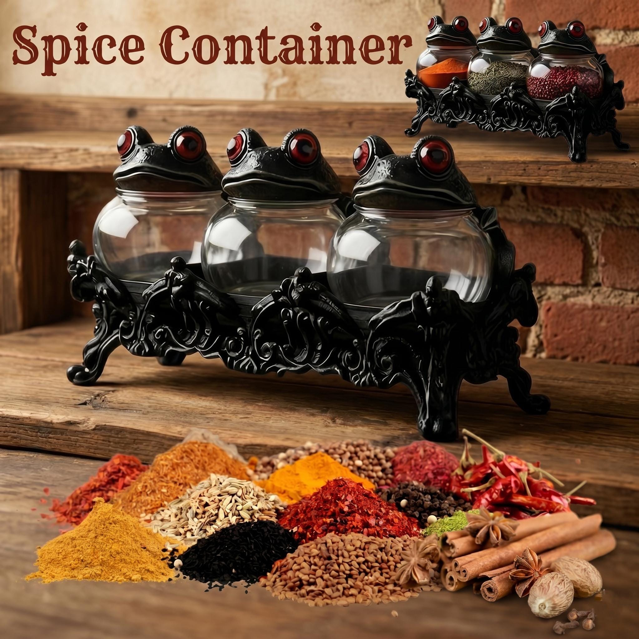 Witchy Frog Spice Jar Set, Apothecary Kitchen Decor, Glass Seasoning ...