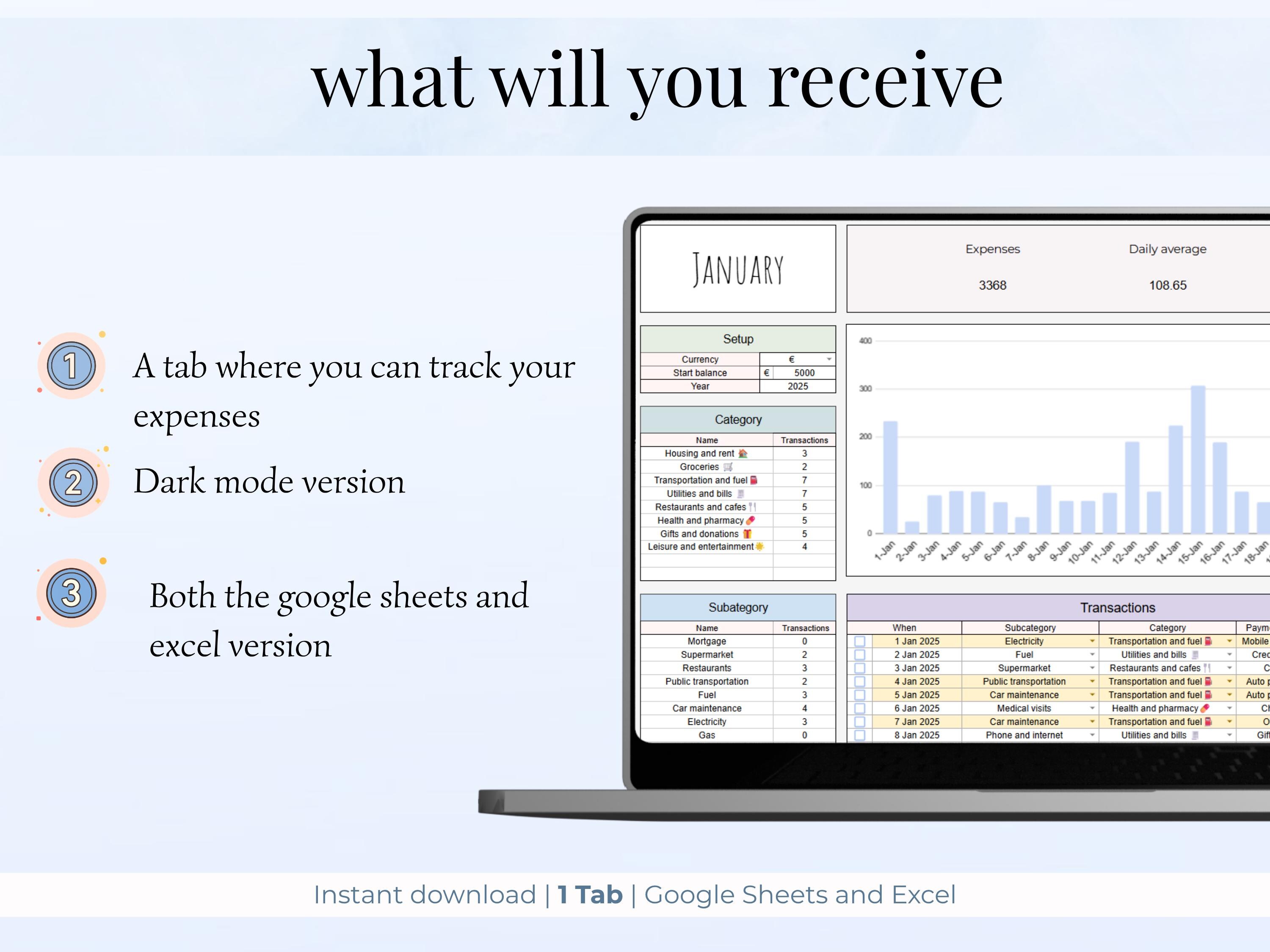 Expense Tracker Excel Google Sheets | Dark Mode Monthly Spending ...