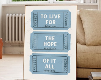 Vintage Postcard Quote Art Print To live for the hope romantic song Sticker and tickets wall art – Romantic Song Lyrics (Digital DownloadA17