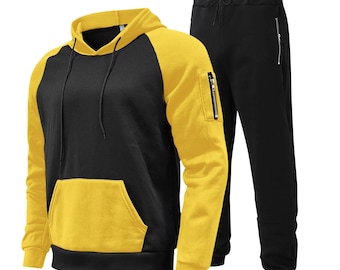 Unisex Color Block Pullover Tracksuit Hoodie & Joggers Set