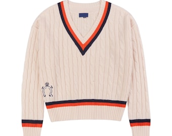 Unisex Cable Knit V Neck Sweater Pullover Striped Jumper