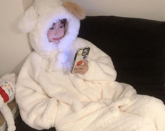 Women's Teddy Bear Soft Plush Hoodie & Pajama Set
