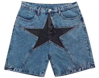 Unisex Star Panel Denim Shorts