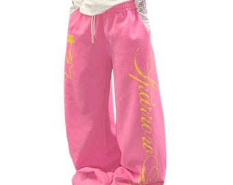 Women’s Wide Leg Pink Sweatpants Street Style Pants