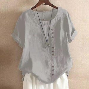 Women's short sleeve Loose Fit Blouse Round Neck Casual Tunic Top