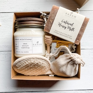 Oatmeal Honey Milk Gift Box, gift for women, thank you gift ideas, spa gift set, candle gift set, birthday gift box