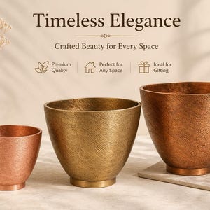 Modern Aluminium Planter Set, Textured Finish, Gold Black Copper Flower Pots