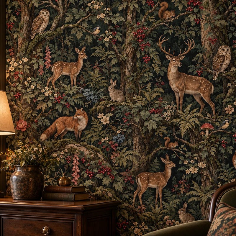Sean R Wallpaper Fox Wallpaper Green - Etsy