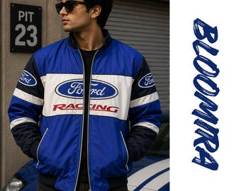 Ford Racing Jacka Vintage Broderad Motorsport Bomber Streetwear Unisex Dragkedja