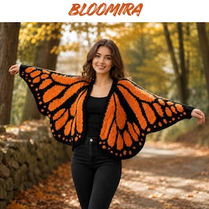 Monarch Butterfly Wing Knit Cardigan, Boho Festival Shawl, Oversized Sweater Alternative