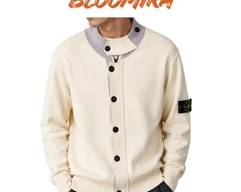 Pull cardigan streetwear unisexe, veste boutonnée en tricot minimaliste, manteau cardigan en coton mélangé brodé