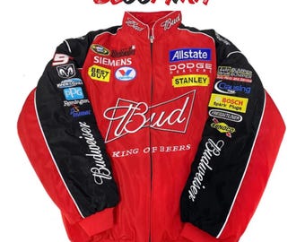 Vintage Budweiser NASCAR Racing Bomber Jacket, 90s Embroidered Motorsport Jacket
