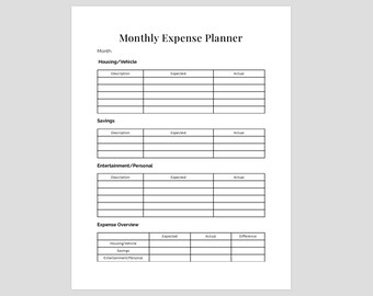 Simple Monthly Expense Tracker - Etsy