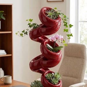 Parametrisk spiralplanter STL-fil för 3D-utskrift, modern spiralformad blomkruka