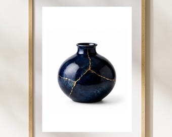 Kintsugi Vase Wall Art, Minimal Japanese Japandi Printable Decor