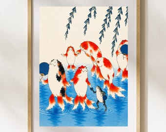 Utagawa Kuniyoshi Inspired Goldfish Wall Art, Japanese Ukiyo-e Printable Decor
