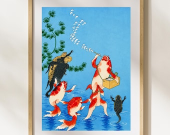 Utagawa Kuniyoshi Inspired Goldfish Print, Japanese Folklore Wall Art