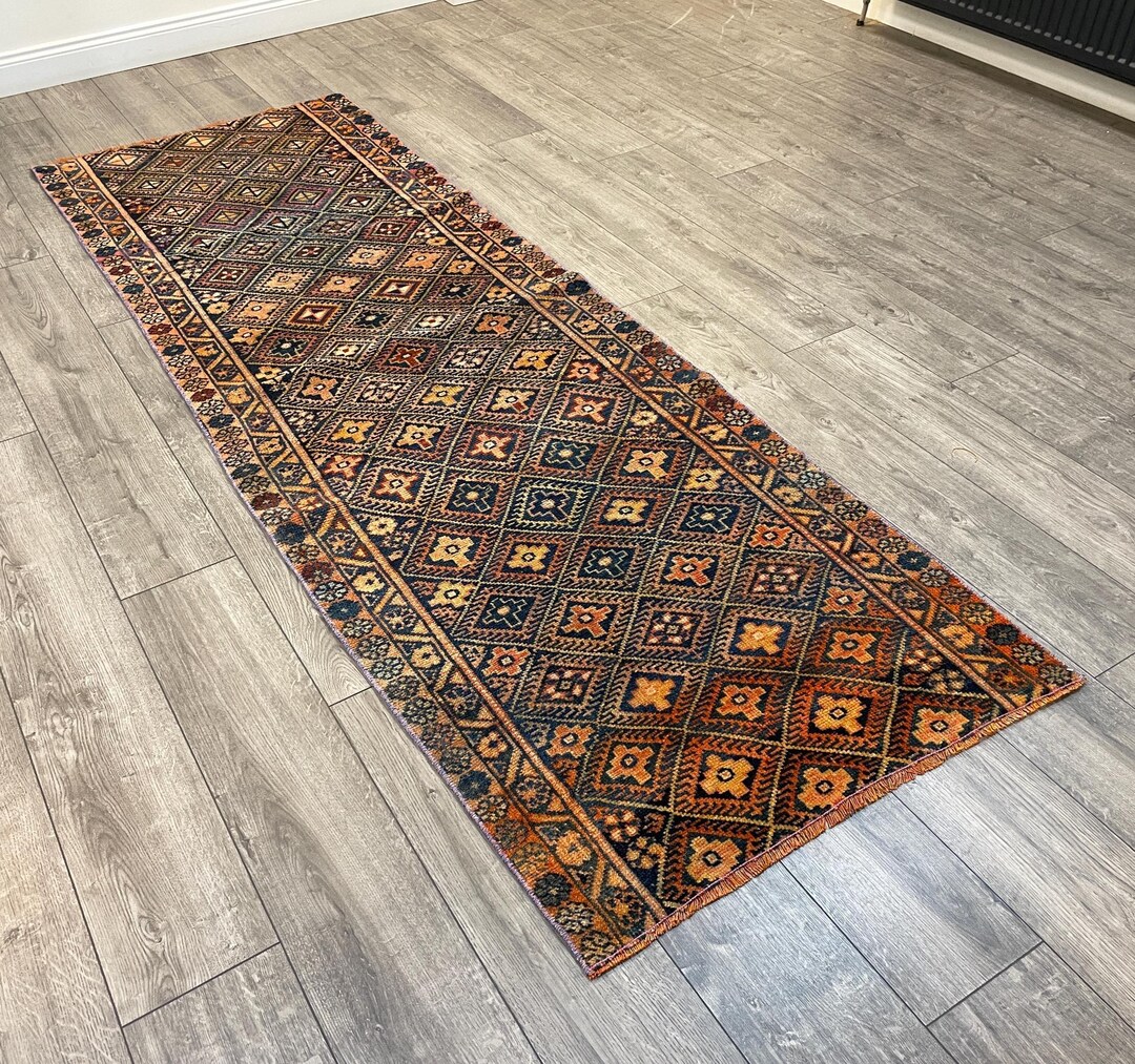 Navy Rust Rug Navy Rust Geometric Turkish Runner Rug 3.1x8.5 Ft Vintage Anatolian ...