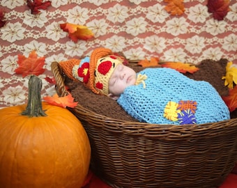 PATTERN ONLY Newborn Crochet Scarecrow - Fall Set - Fall Harvest - Patch work Swaddle - cocoon swaddle - Halloween outfits
