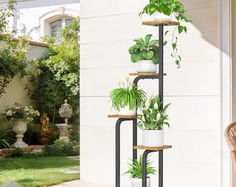 4 Tier Tall Plant Stand, Modern Wood Plant Rack for Indoor Outdoor Use