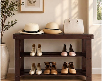 3-Tier Bamboo Shoe Rack Bench – Entryway Storage Organizer, Hallway Furniture