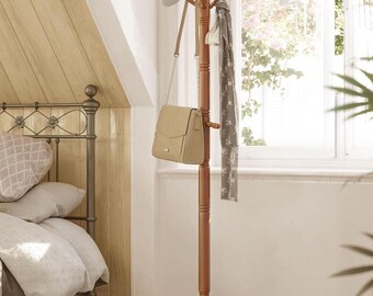 Solid Wood Coat Rack Stand, Freestanding Entryway Organizer with 10 Hooks